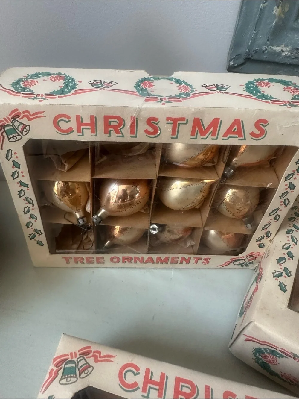 Antique Poland glass Christmas ornaments with boxes lot of 3 boxes